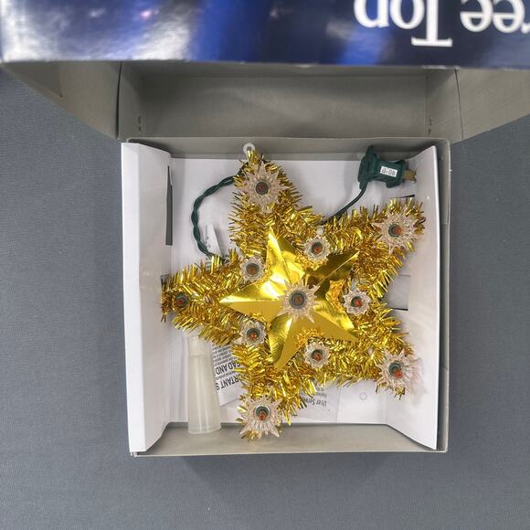 VTG J. Hofert Tree Top 11 Light Gold Star Christmas Topper Indoor Tinsel Kitschy - Picture 4 of 16